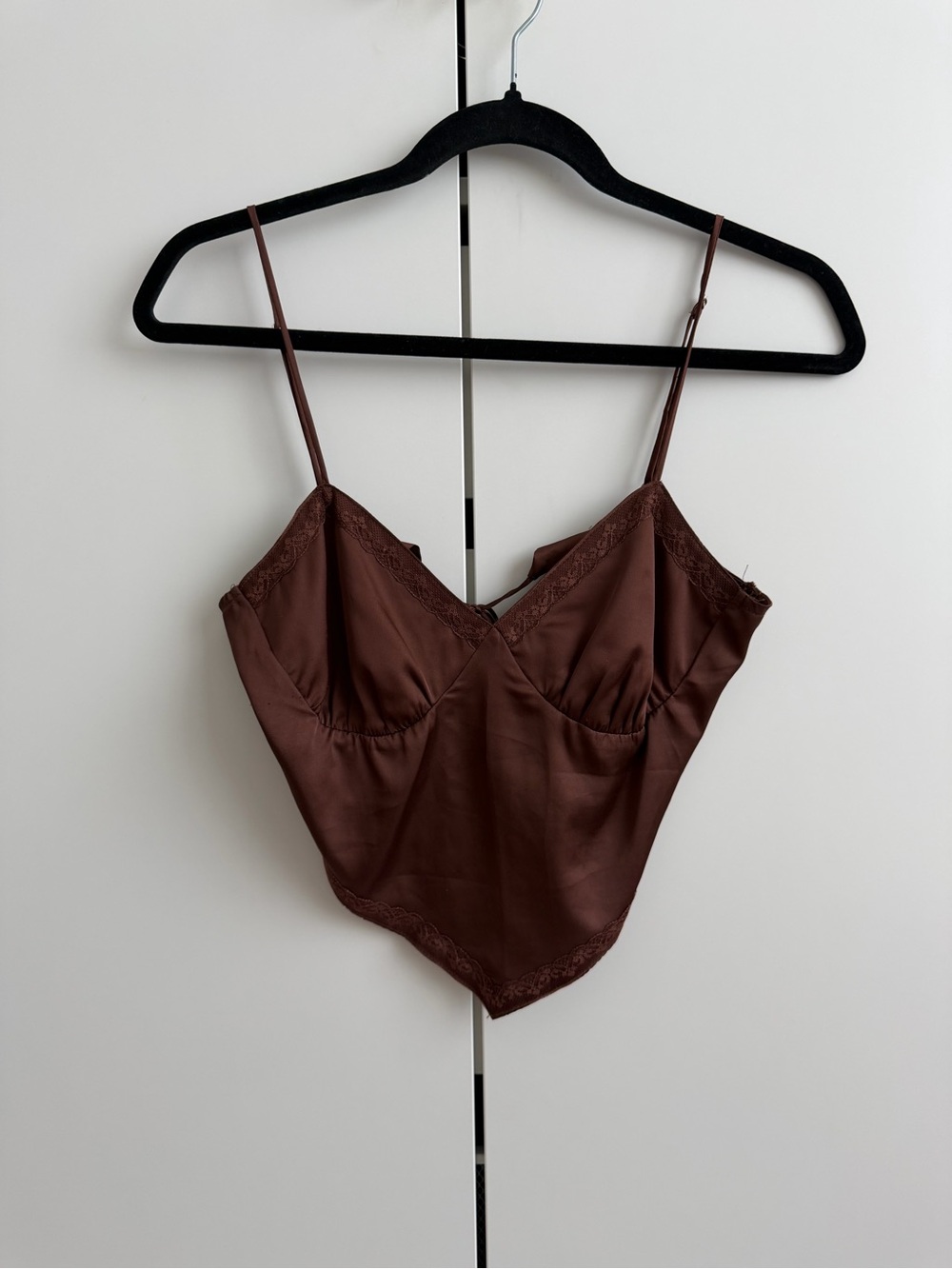 Brown Satin Lace-Trim Camisole Top - Women